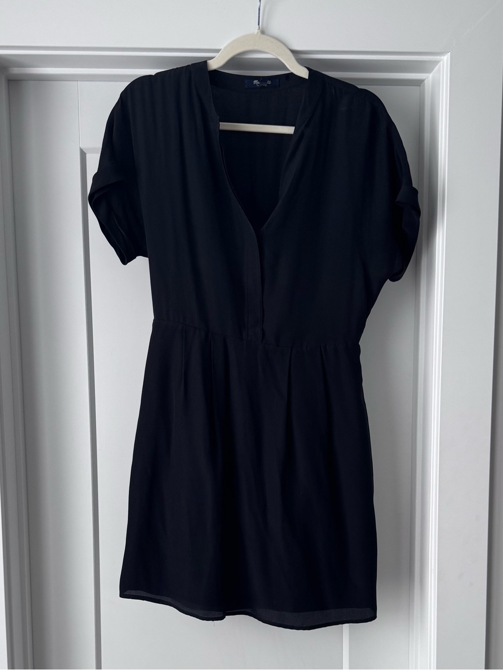 Madewell Black Silk Short Sleeve Henley Dress